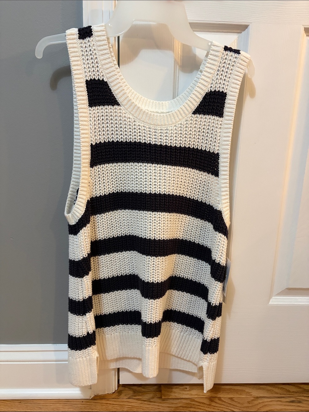 Sonoma Striped Knit Tank Sweater - White and Black-Petite XL